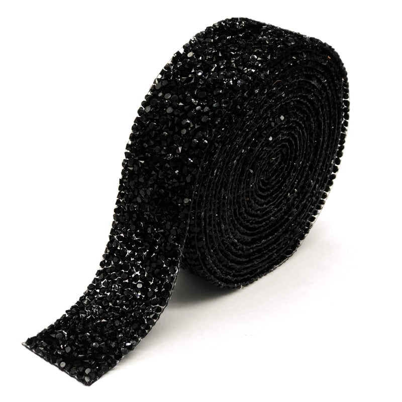 Dowarm Rhinestone Ribbon Roll, Hotfix Rhinestone Wrap, Bling Mesh Wrap, Sewing Trim for Wedding Party Decoration (Black, 3CM / 1.18inch Width) - Image 1